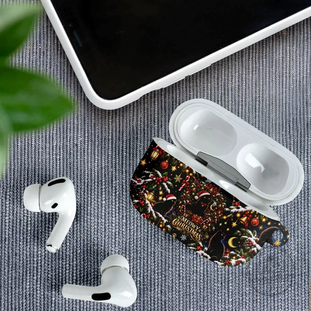 Black Cat Meowy Christmas Festive Night Tree Snow Stars AirPods Case 9 Black Cat Meowy Christmas Festive Night Tree Snow Stars AirPods Case