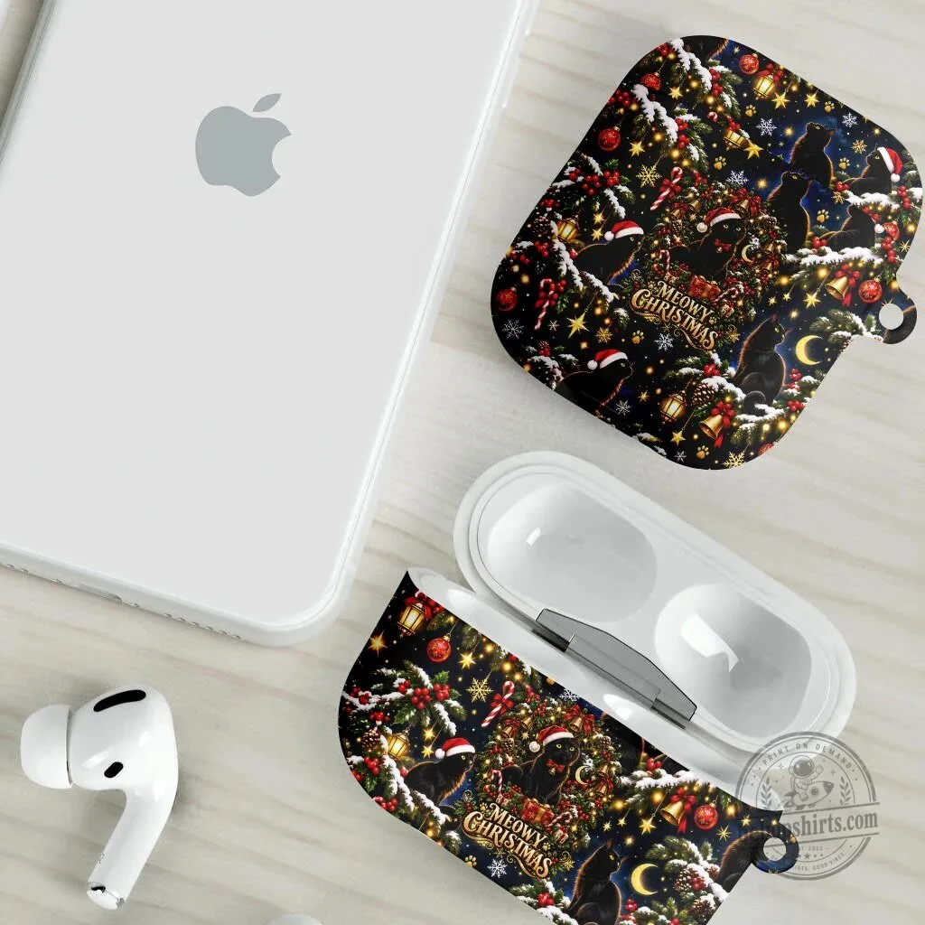 Black Cat Meowy Christmas Festive Night Tree Snow Stars AirPods Case 10 Black Cat Meowy Christmas Festive Night Tree Snow Stars AirPods Case
