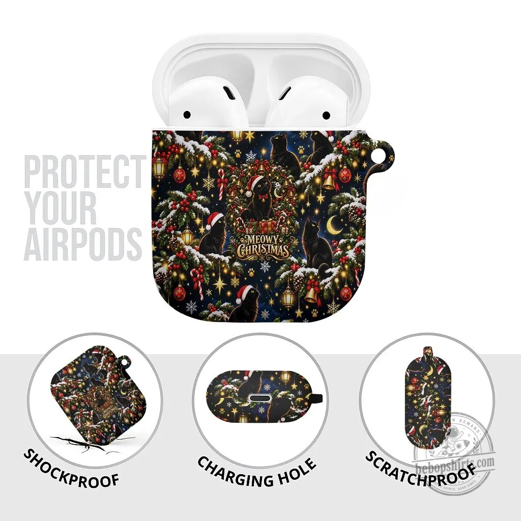 Black Cat Meowy Christmas Festive Night Tree Snow Stars AirPods Case 11 Black Cat Meowy Christmas Festive Night Tree Snow Stars AirPods Case