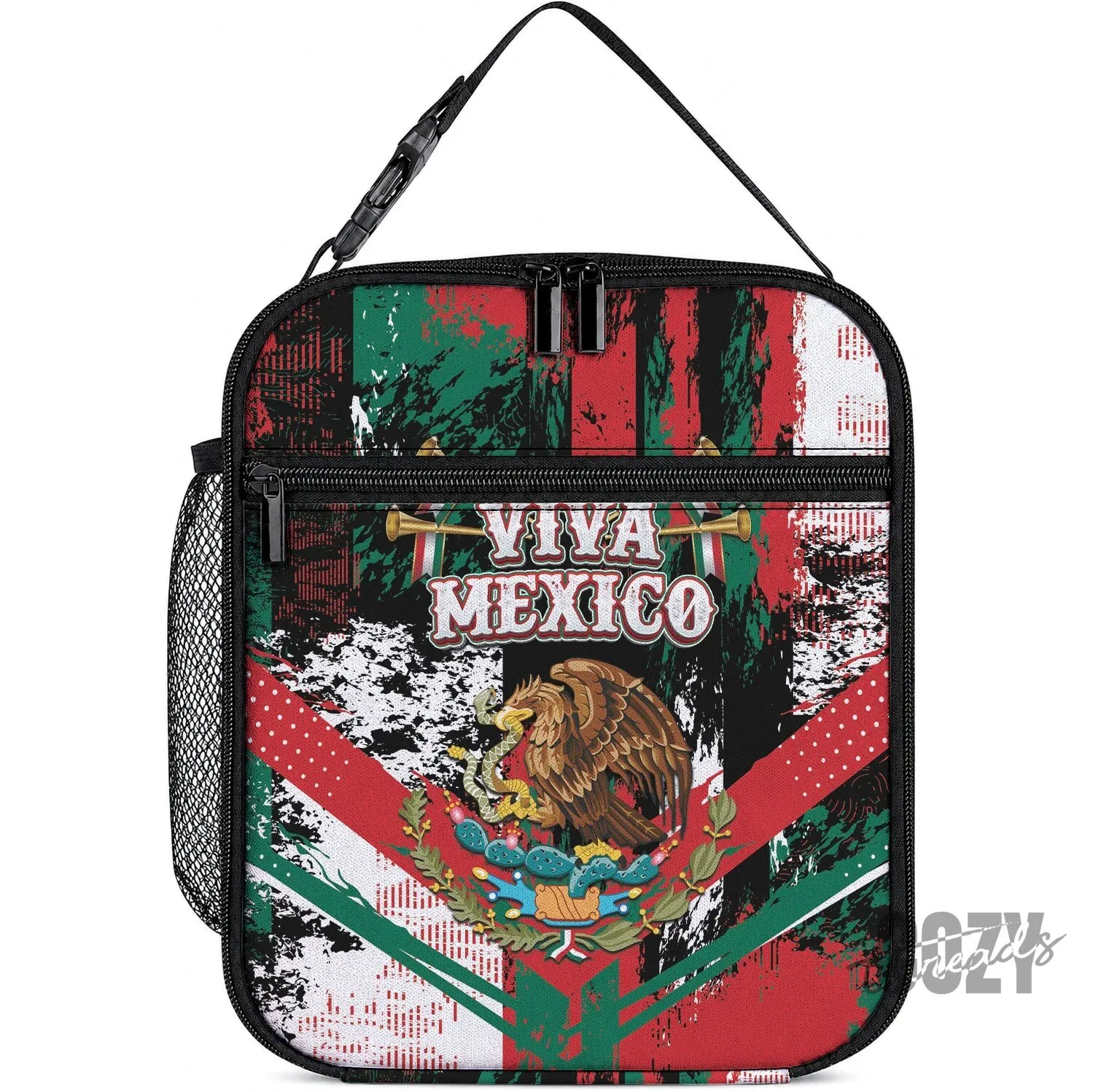 Viva Mexico Flag Design Insulated Lunch Bag with Shoulder Strap 3 Viva Mexico Flag Design Insulated Lunch Bag with Shoulder Strap