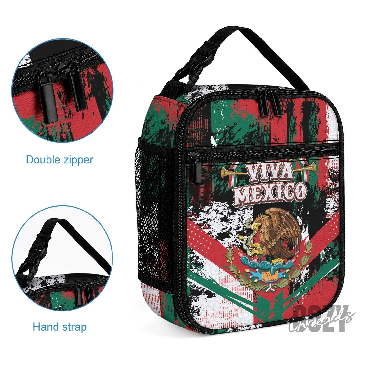 Viva Mexico Flag Design Insulated Lunch Bag with Shoulder Strap 4 Viva Mexico Flag Design Insulated Lunch Bag with Shoulder Strap