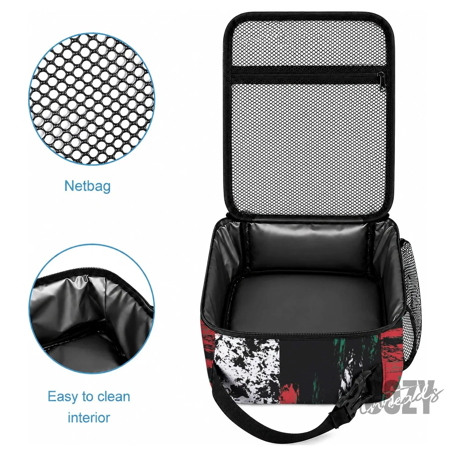 Viva Mexico Flag Design Insulated Lunch Bag with Shoulder Strap 5 Viva Mexico Flag Design Insulated Lunch Bag with Shoulder Strap