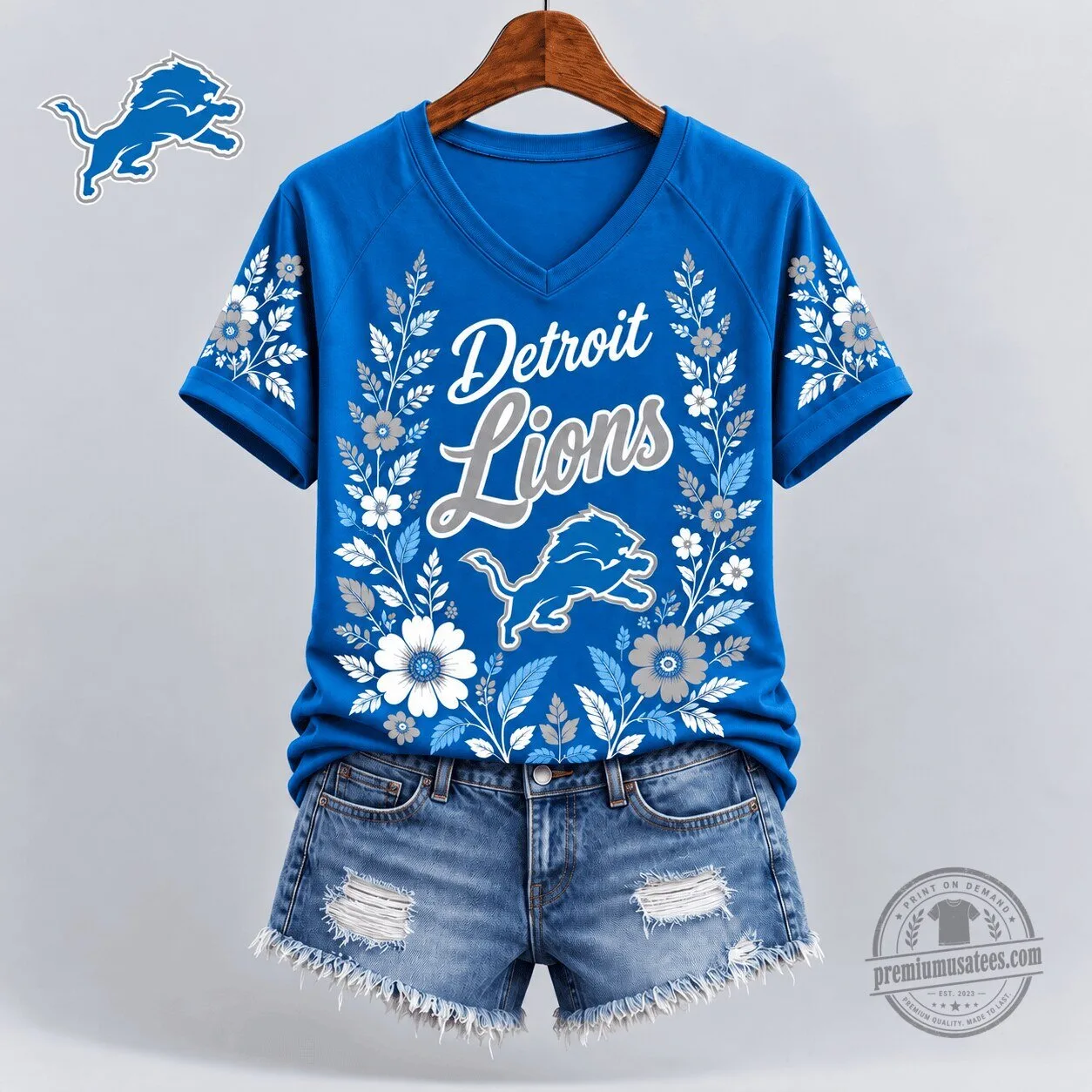 Floral V-Neck T-Shirt for Women – Detroit Lions Spirit Wear