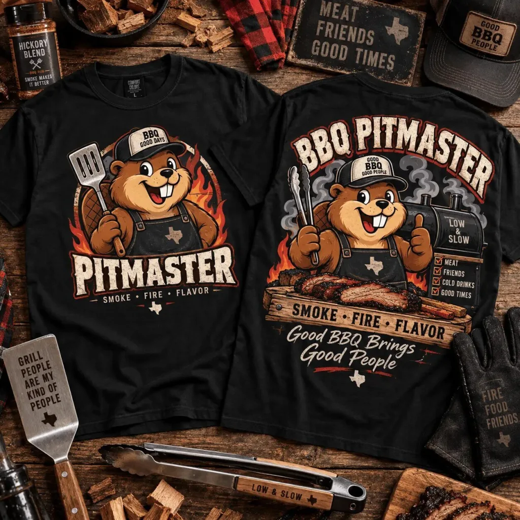 Buc-ee's Beaver BBQ Pitmaster Smoke Fire Flavor Black T-Shirt Buc-ee's Beaver BBQ Pitmaster Smoke Fire Flavor Black T-Shirt