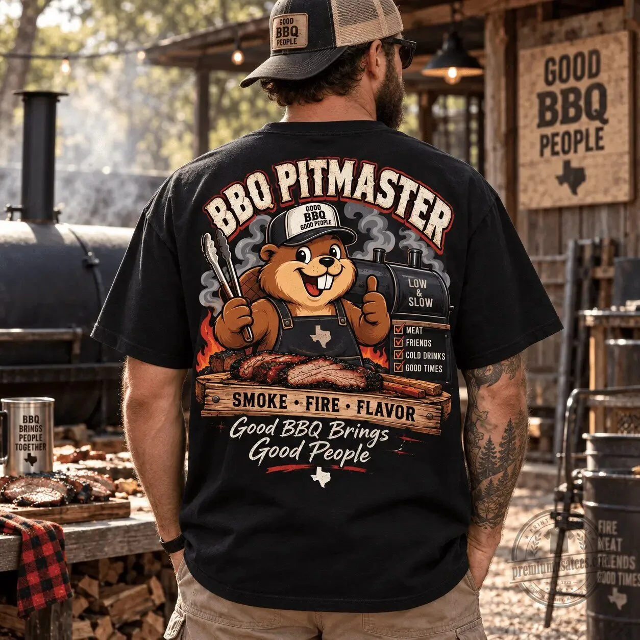 Buc-ee's Beaver BBQ Pitmaster Smoke Fire Flavor Black T-Shirt 6 Buc-ee