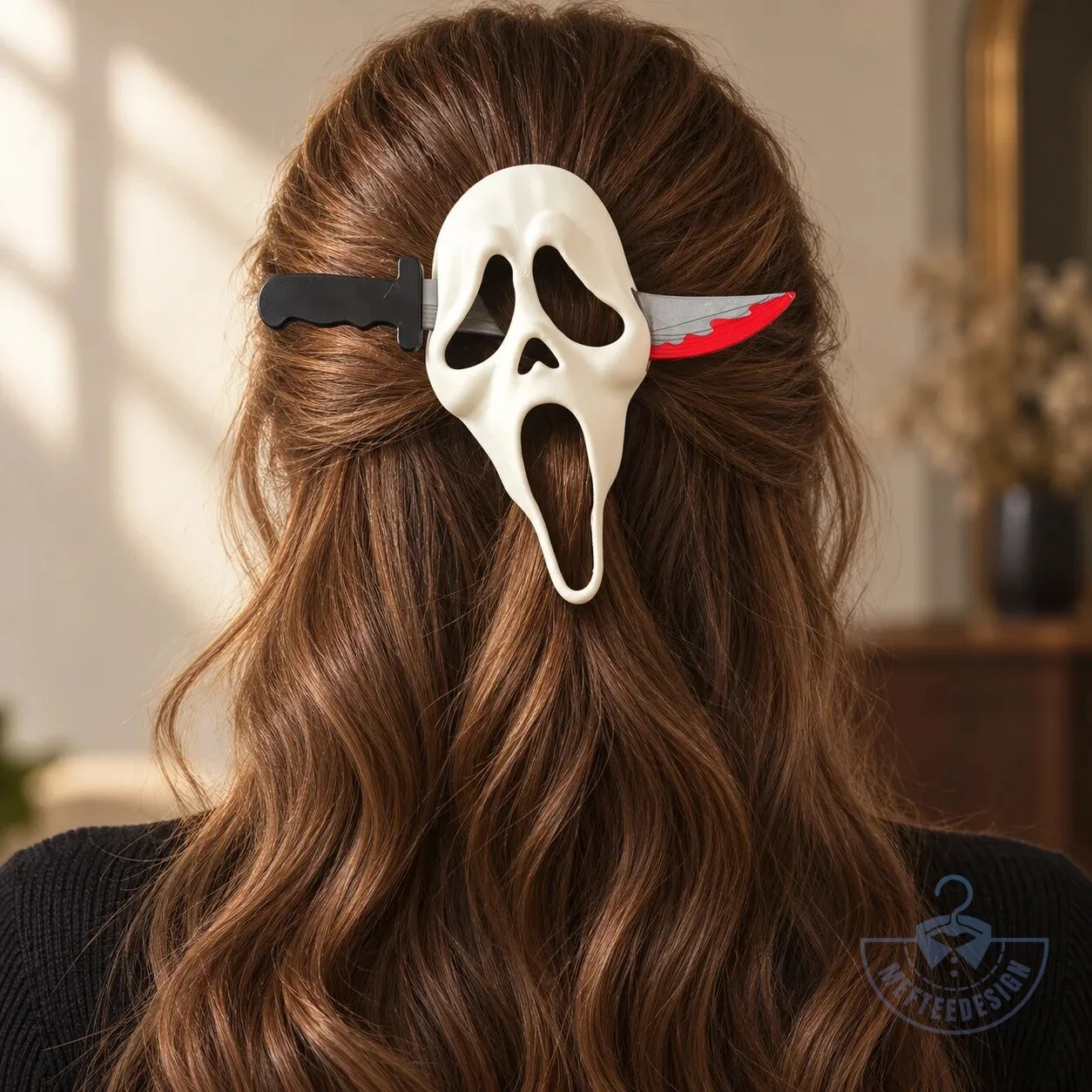 Ghostface Scream Mask Hair Slide with Knife Hair Stick Halloween Accessory