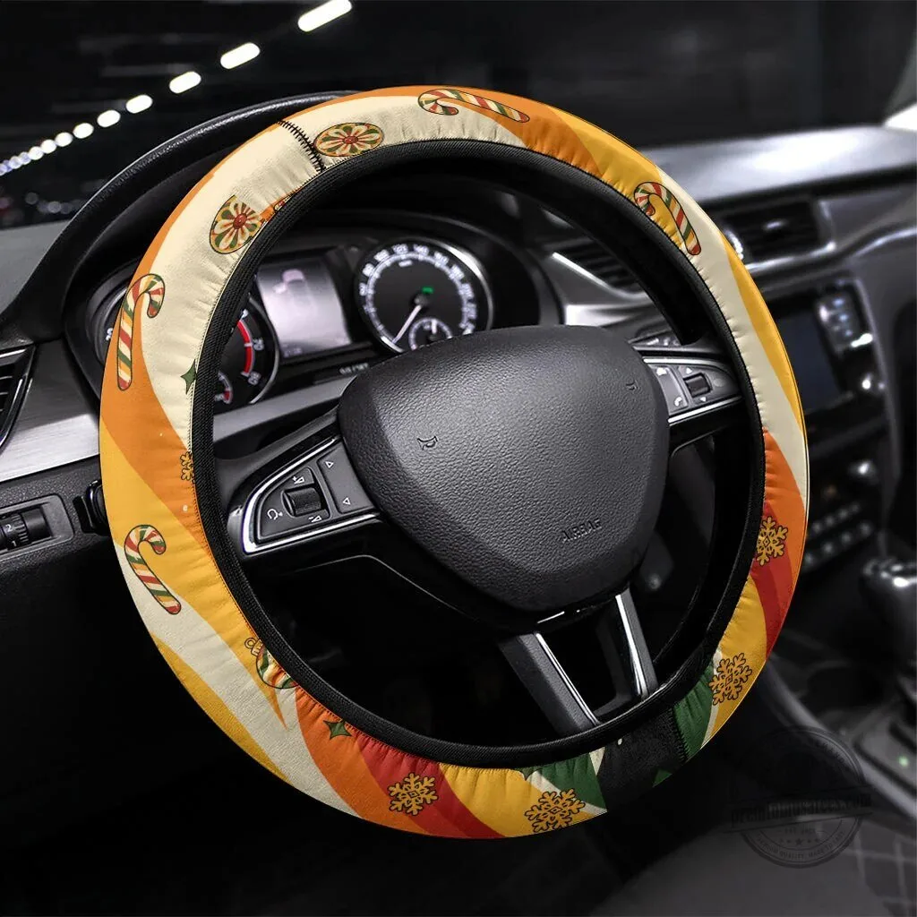 Christmas Candy Cane Steering Wheel Cover Festive Holiday Car Accessory