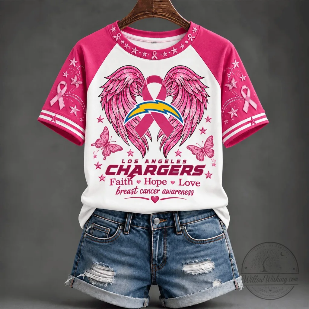 Los Angeles Chargers Faith Hope Love Breast Cancer Awareness T-Shirt Los Angeles Chargers Faith Hope Love Breast Cancer Awareness T-Shirt