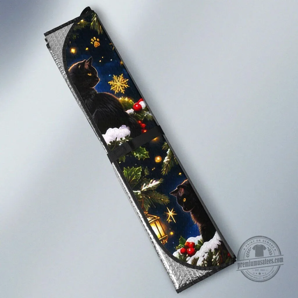 Black Cat Meowy Christmas Tree Holiday Pattern Car Sunshade 7 Black Cat Meowy Christmas Tree Holiday Pattern Car Sunshade