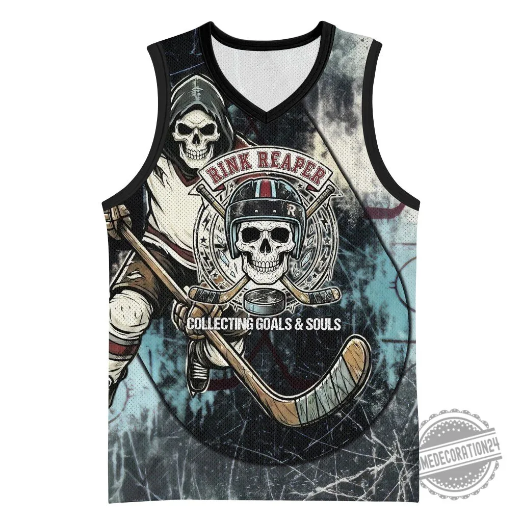 Rink Reaper Grim Reaper Skeleton Ice Hockey Player Vintage Grunge Distress Jersey