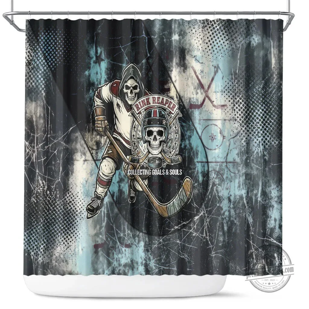 Rink Reaper Grim Reaper Skeleton Ice Hockey Player Shower Curtain
