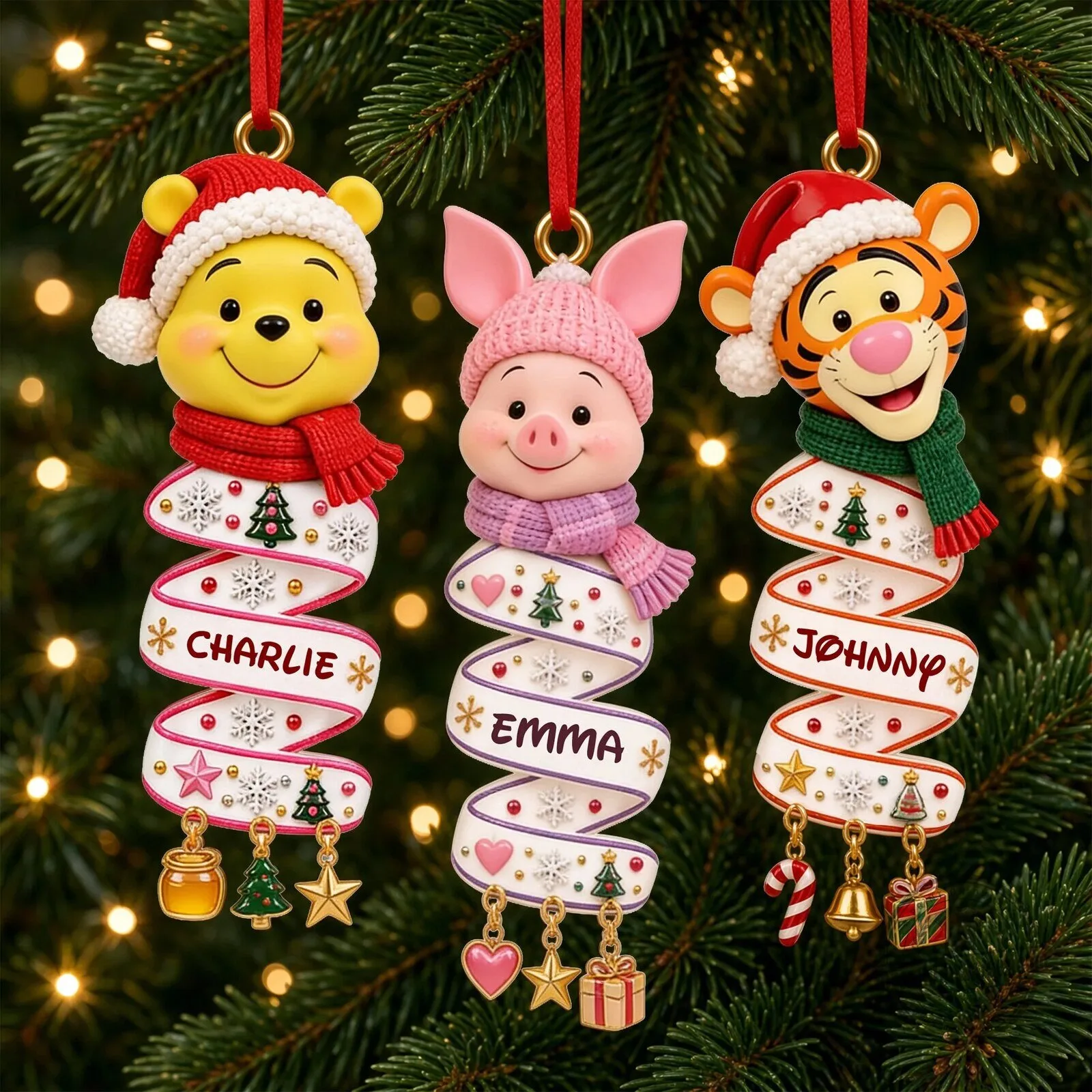 Custom Christmas Tree Ornament with Winnie the Pooh and Friends Design