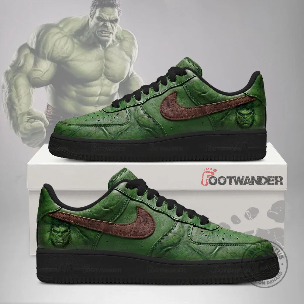Incredible Hulk Embossed Logo Green and Brown Custom Shoes 3 Incredible Hulk Embossed Logo Green and Brown Custom Shoes