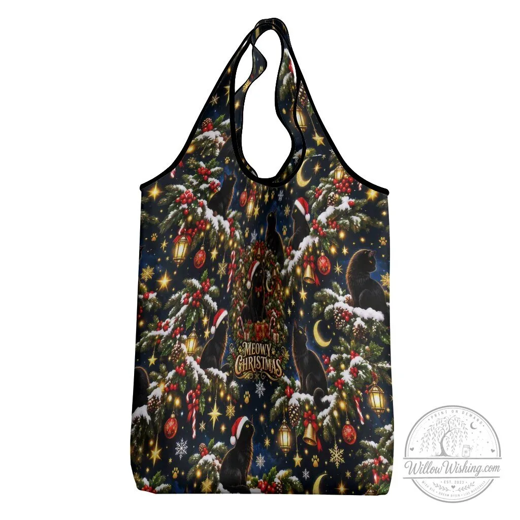 Meowy Christmas Black Cat Festive Night Tree Snow Stars Holiday Pattern Art Bag 11 Meowy Christmas Black Cat Festive Night Tree Snow Stars Holiday Pattern Art Bag