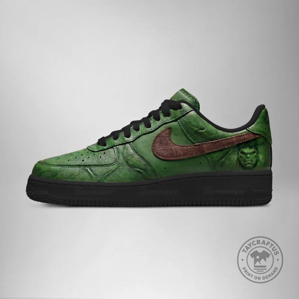 Incredible Hulk Embossed Logo Green and Brown Custom Shoes 5 Incredible Hulk Embossed Logo Green and Brown Custom Shoes