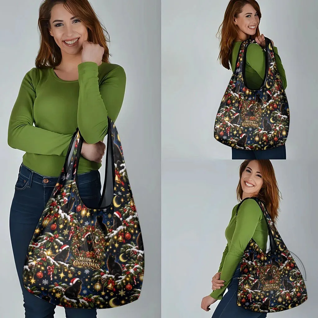 Meowy Christmas Black Cat Festive Night Tree Snow Stars Holiday Pattern Art Bag 15 Meowy Christmas Black Cat Festive Night Tree Snow Stars Holiday Pattern Art Bag