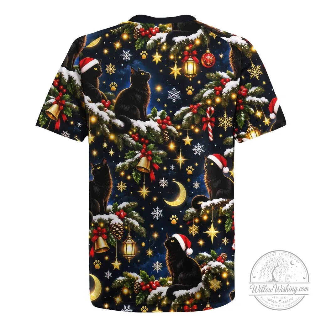 Black Cat Meowy Christmas Festive Night Tree Snow Stars Holiday Pattern Hawaiian Shirt 7 Black Cat Meowy Christmas Festive Night Tree Snow Stars Holiday Pattern Hawaiian Shirt