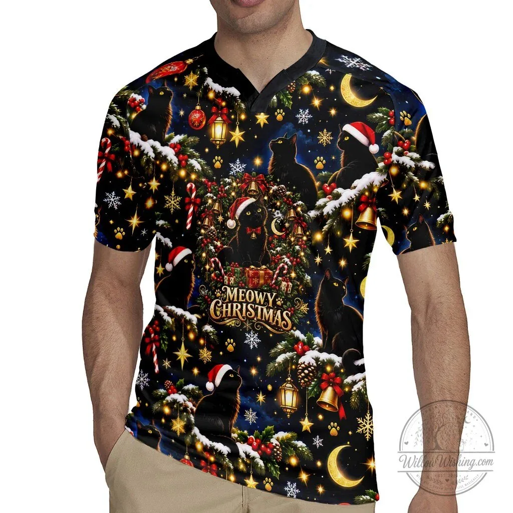 Black Cat Meowy Christmas Festive Night Tree Snow Stars Holiday Pattern Hawaiian Shirt 8 Black Cat Meowy Christmas Festive Night Tree Snow Stars Holiday Pattern Hawaiian Shirt