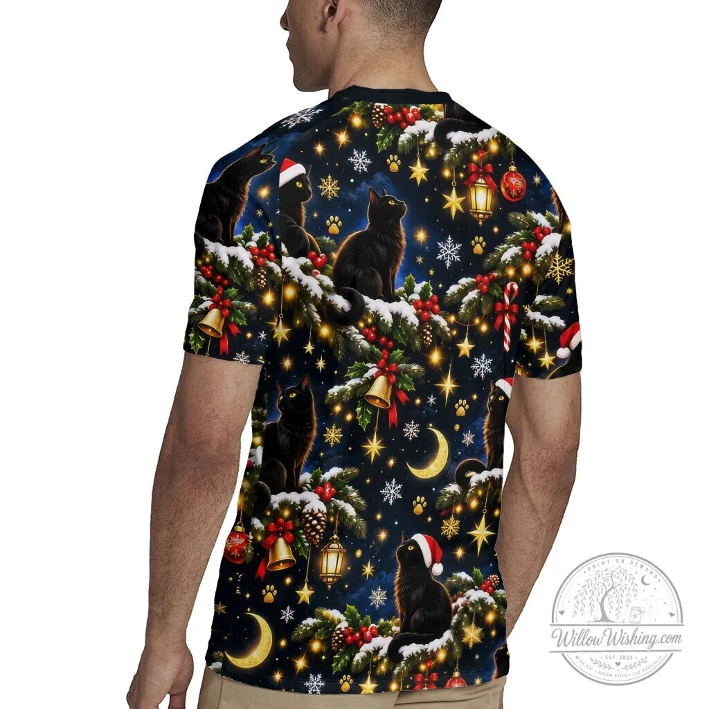 Black Cat Meowy Christmas Festive Night Tree Snow Stars Holiday Pattern Hawaiian Shirt 9 Black Cat Meowy Christmas Festive Night Tree Snow Stars Holiday Pattern Hawaiian Shirt