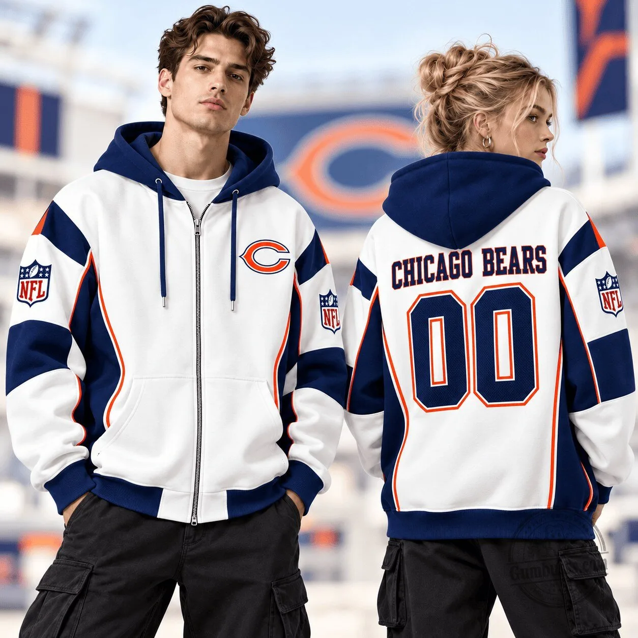 Chicago Bears NFL Football Full-Zip Hoodie for Men and Women, Game Day Apparel