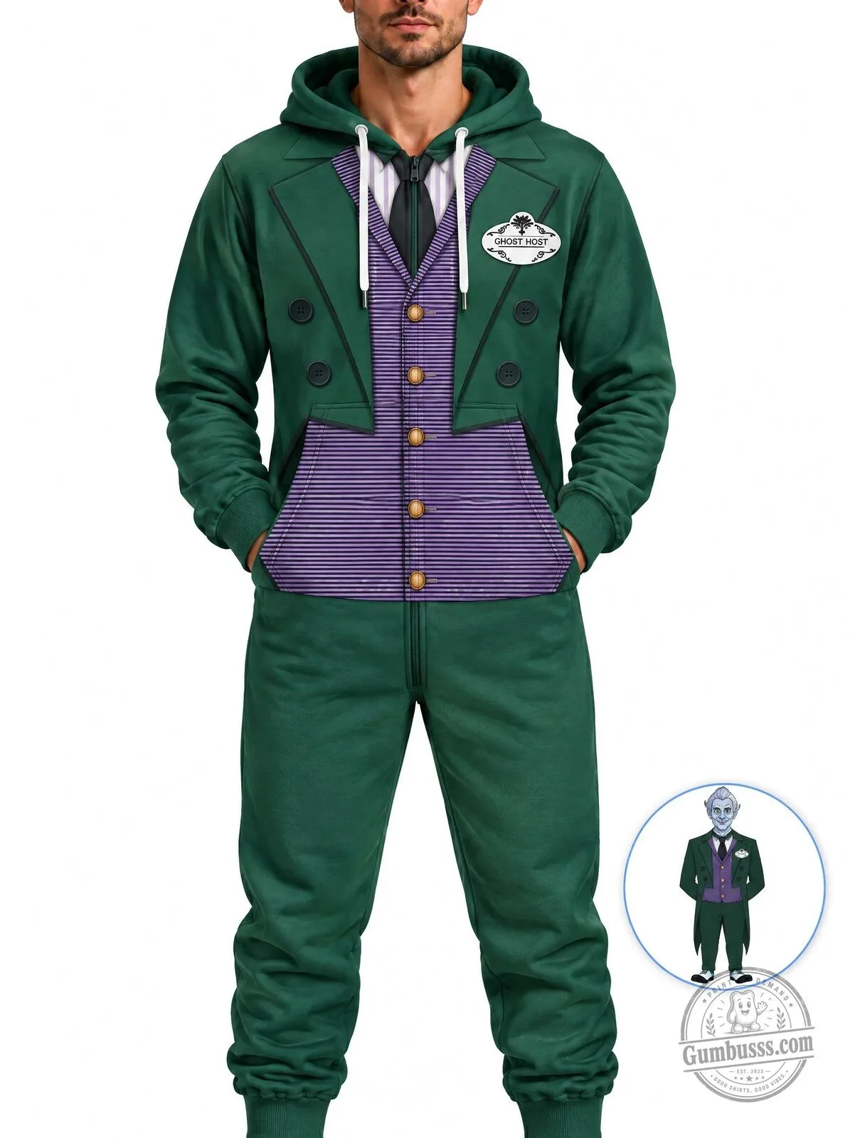 Haunted Mansion Ghost Host Costume Hooded Jumpsuit for Halloween