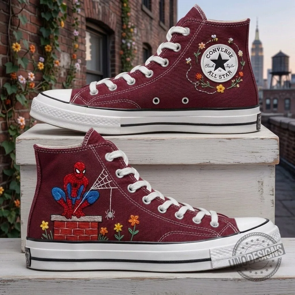 Spider-Man Embroidered Converse Chuck Taylor All Star High-Top Sneakers 9 Spider-Man Embroidered Converse Chuck Taylor All Star High-Top Sneakers