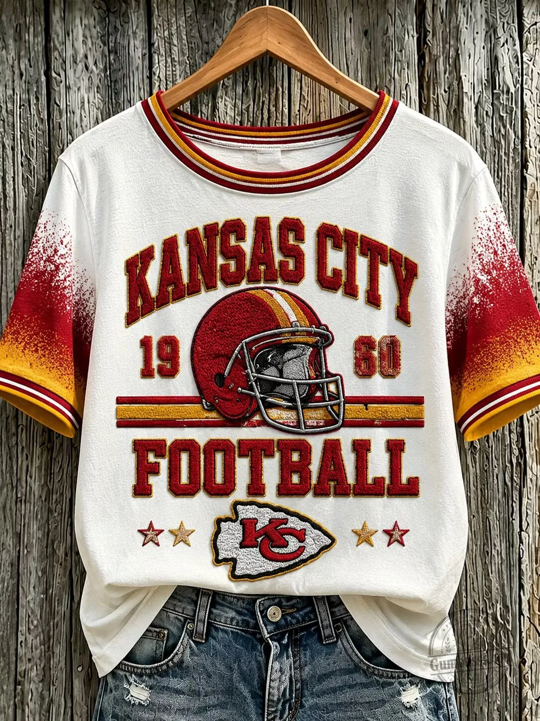 Kansas City Football Helmet and Logo Graphic Print T-Shirt 1 Kansas City Football Helmet and Logo Graphic Print T-Shirt