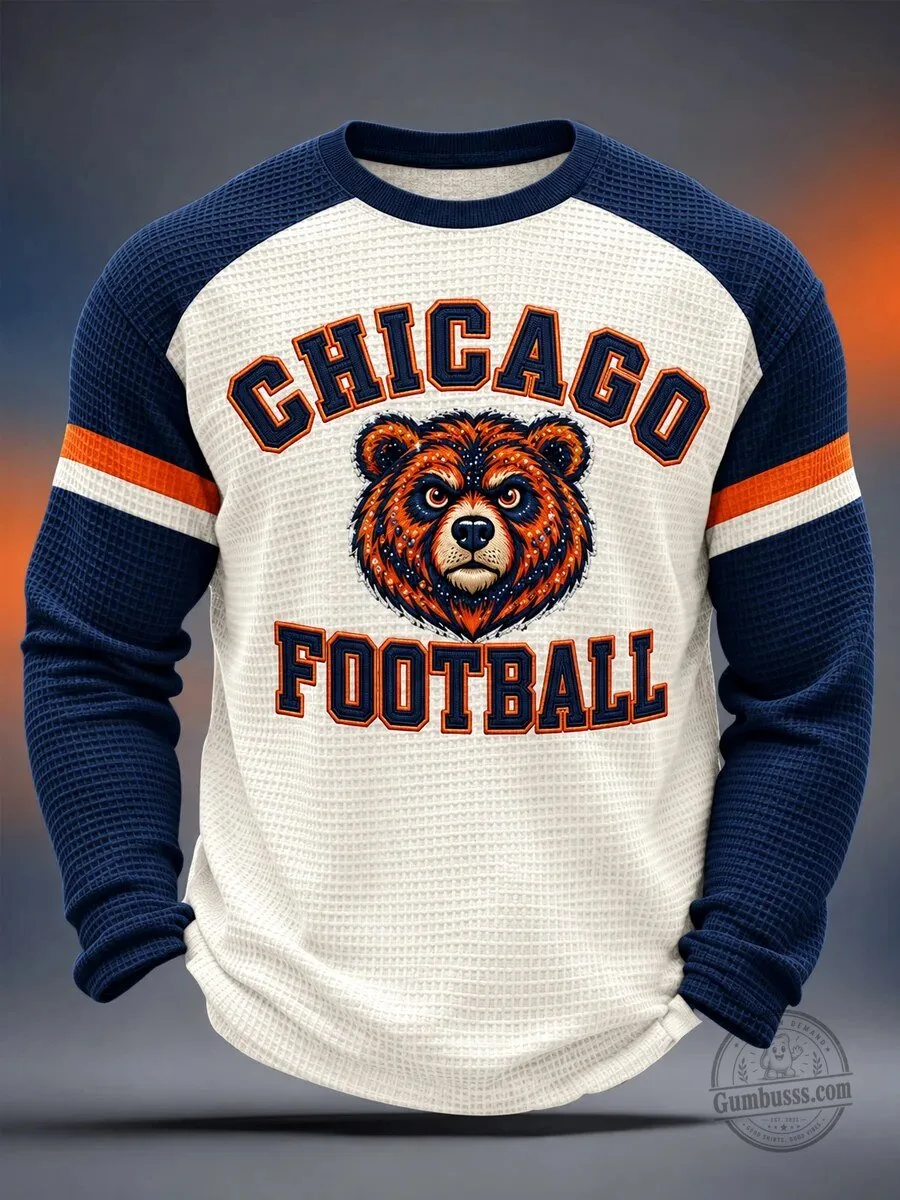 Chicago Bears Football Team Mascot Waffle Knit Long Sleeve T-Shirt