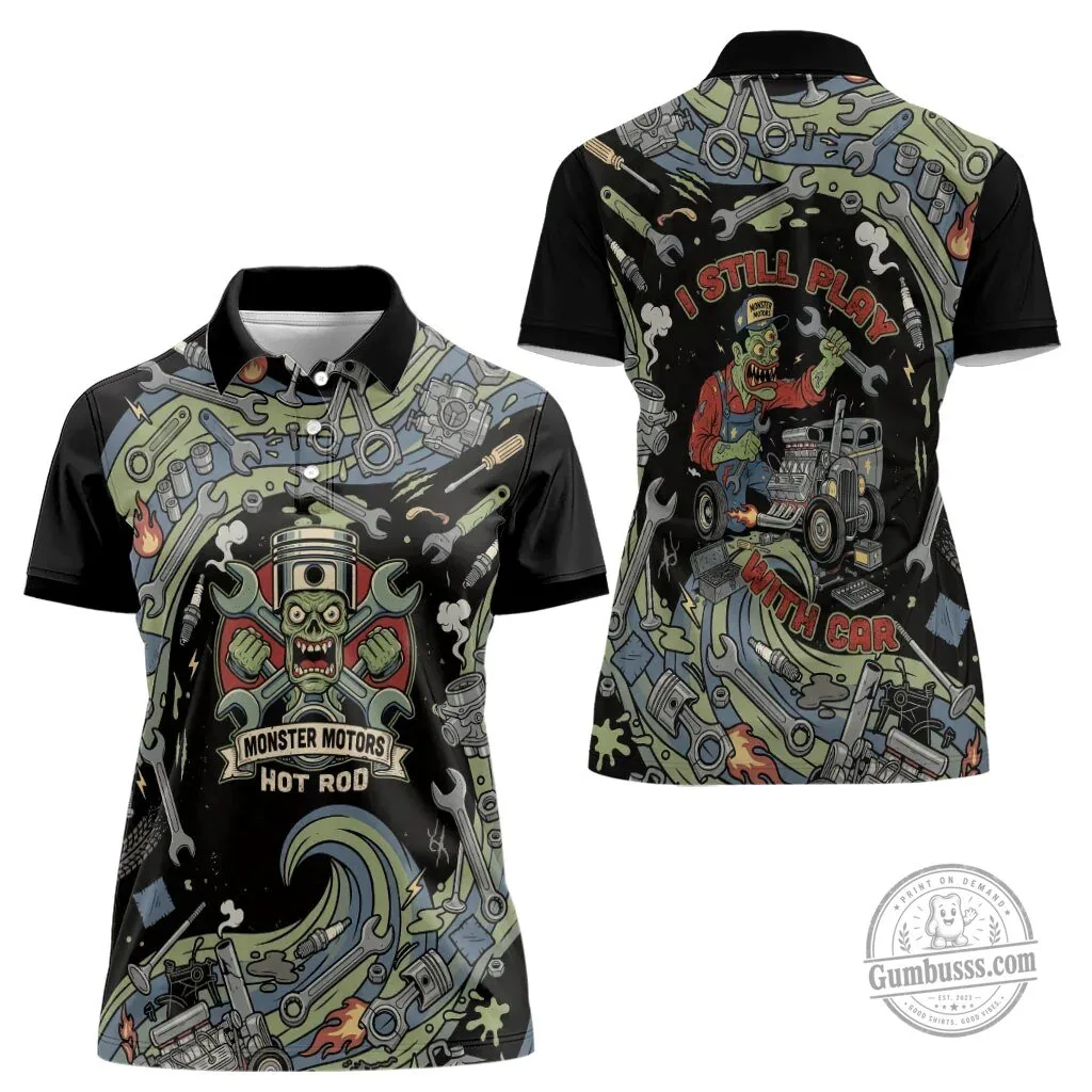 Monster Motors Hot Rod Zombie Mechanic Vintage Auto Tools All-Over Print Polo Shirt 7 Monster Motors Hot Rod Zombie Mechanic Vintage Auto Tools All-Over Print Polo Shirt