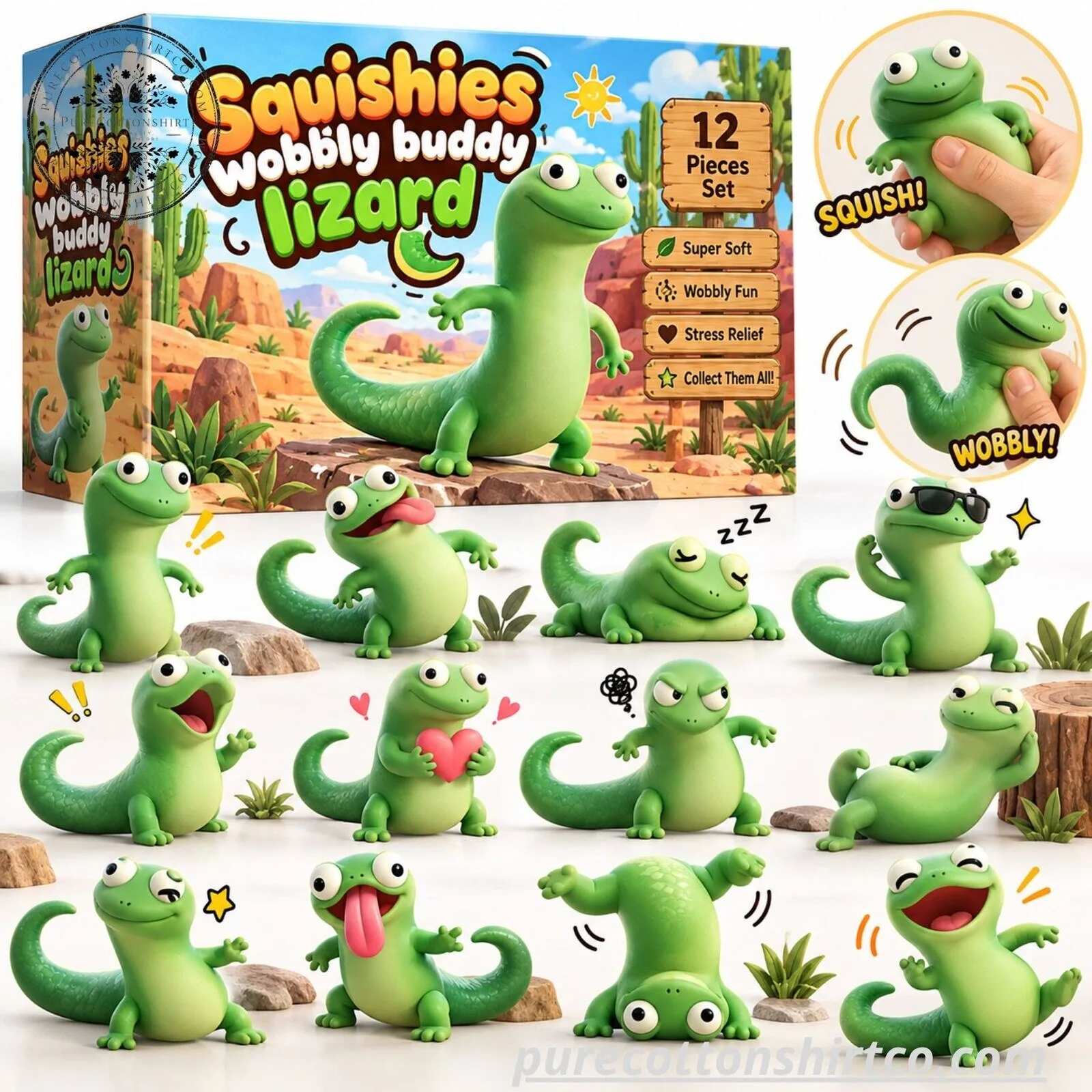 Squishies Wobbly Buddy Lizard 2026 Advent Calendar– 12 Piece Stress Relief Toy Set