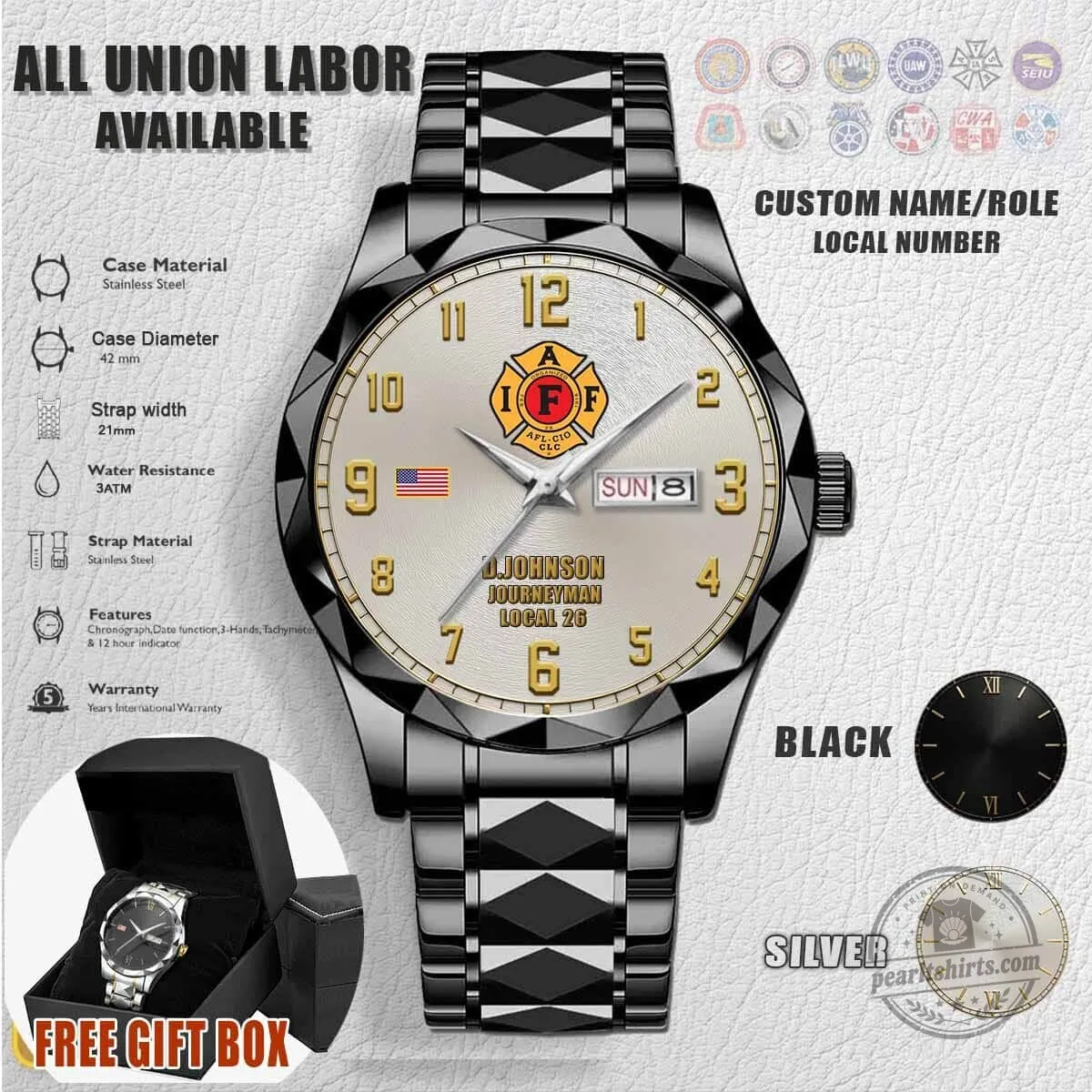 International Association of Fire Fighters AFL-CIO Union Stainless Steel Watch 4 International Association of Fire Fighters AFL-CIO Union Stainless Steel Watch