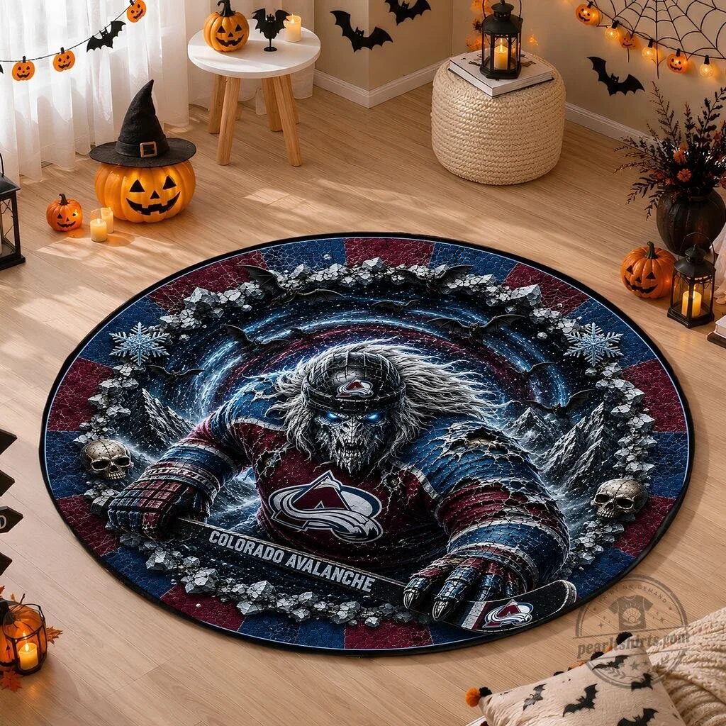 Colorado Avalanche Halloween Round Quilted Rug for Living Room Decor