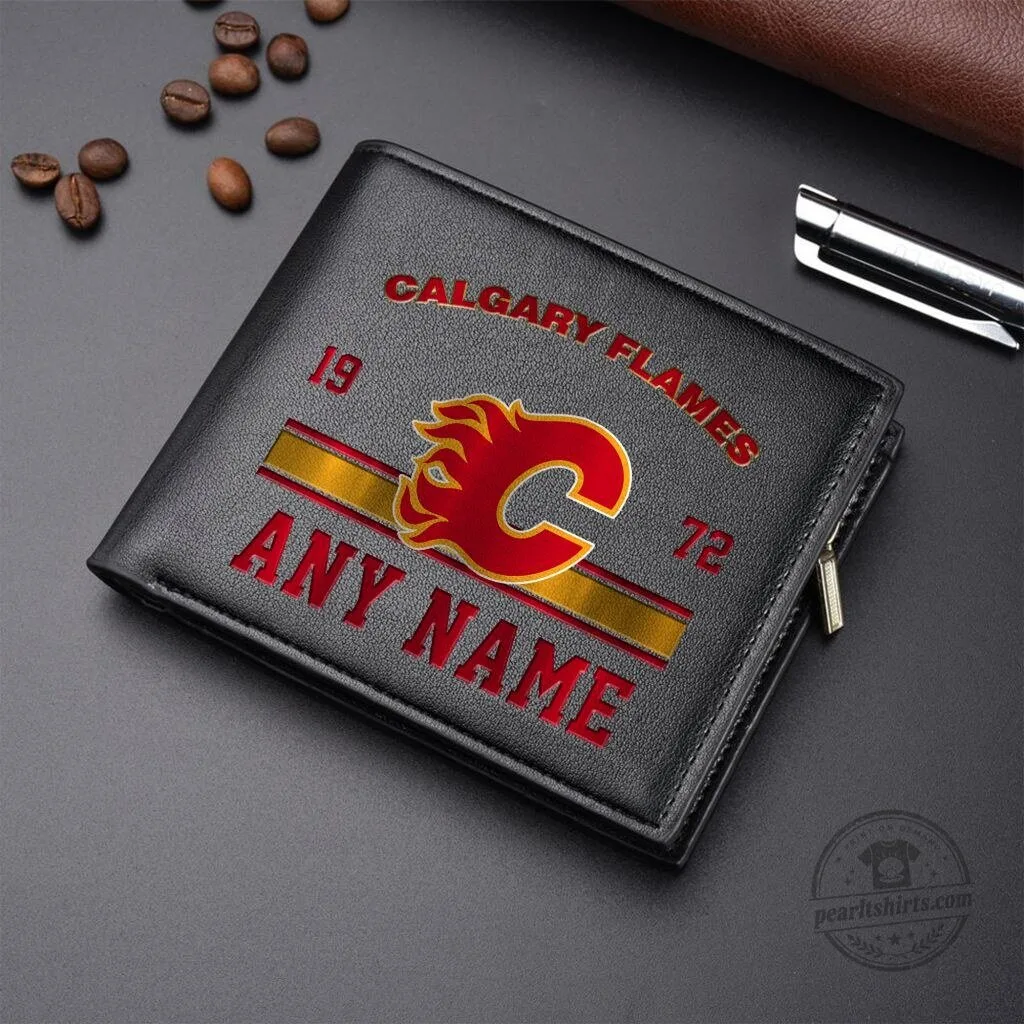 Calgary Flames Personalized Leather Wallet, Custom Name NHL Hockey Fan Gift 4 Calgary Flames Personalized Leather Wallet, Custom Name NHL Hockey Fan Gift