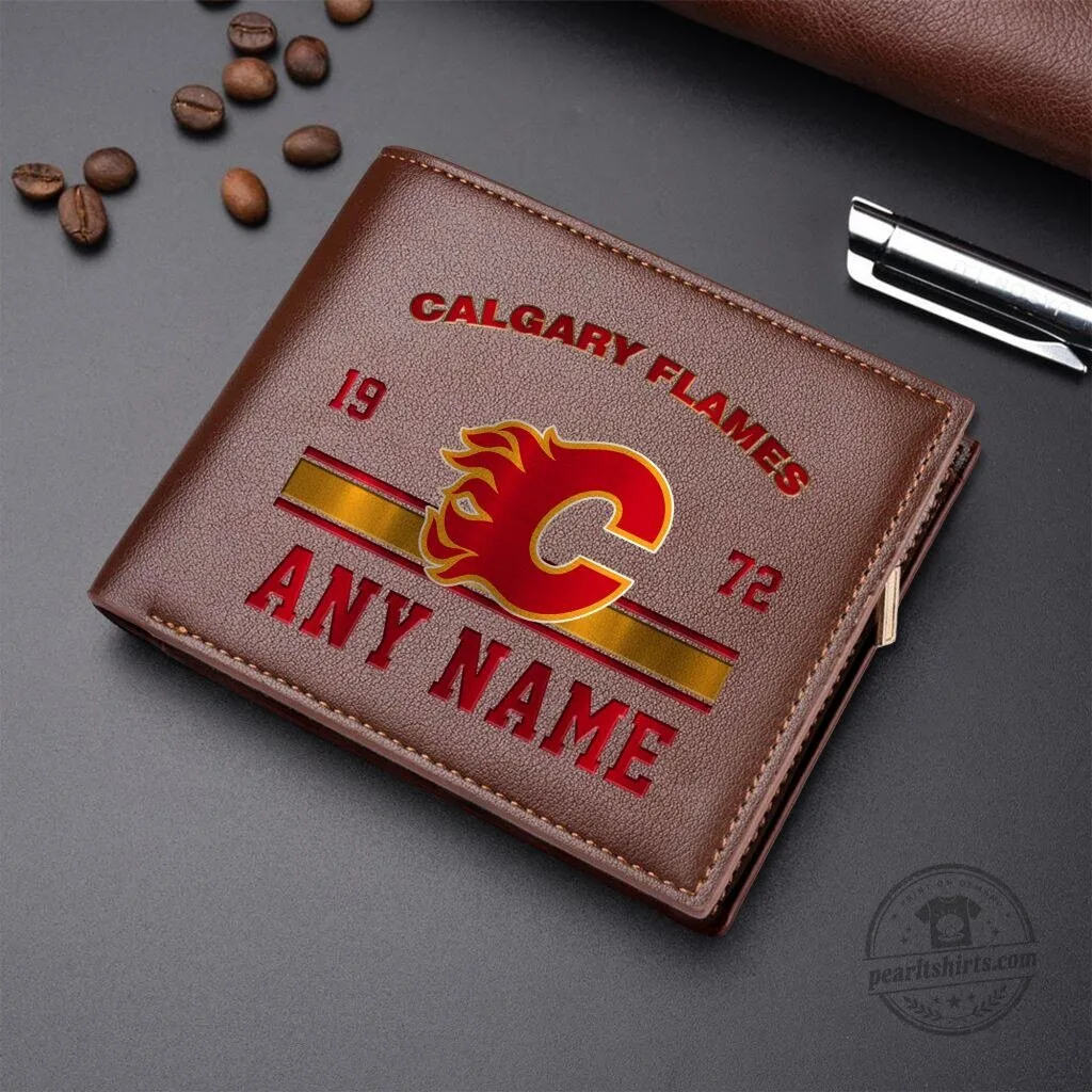 Calgary Flames Personalized Leather Wallet, Custom Name NHL Hockey Fan Gift 5 Calgary Flames Personalized Leather Wallet, Custom Name NHL Hockey Fan Gift