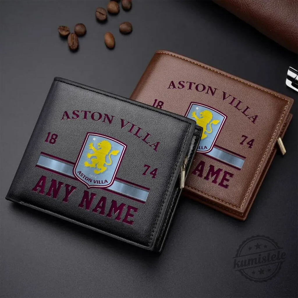Aston Villa Football Club Personalized Leather Wallet with Custom Name