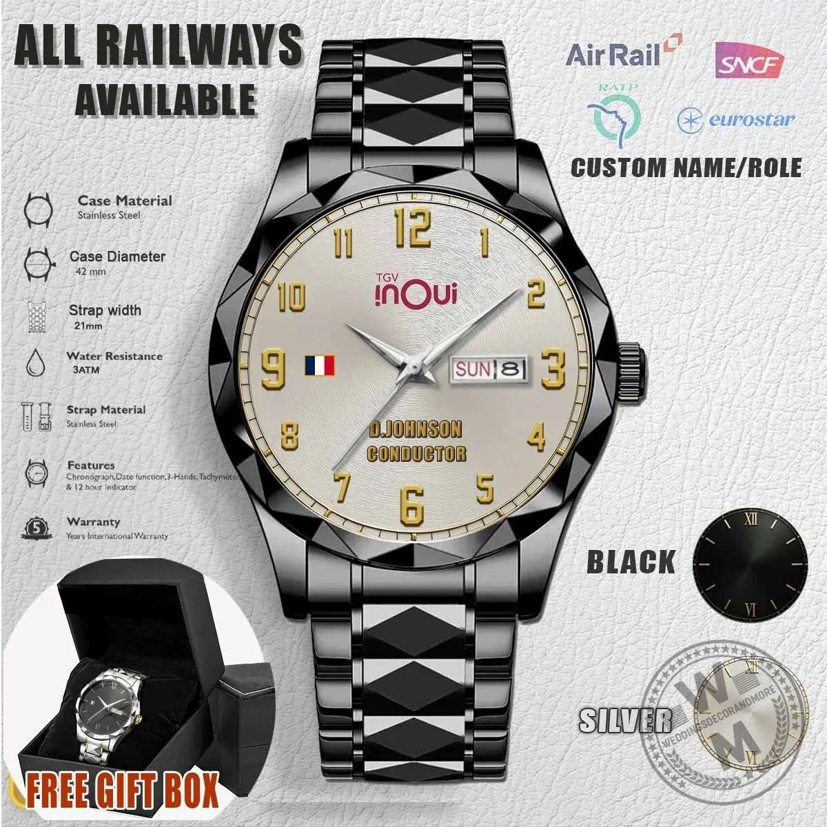 TGV inOui French Railways Personalized Stainless Steel Watch 4 TGV inOui French Railways Personalized Stainless Steel Watch