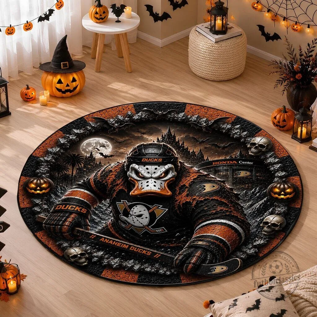 Anaheim Ducks Halloween Hockey Monster Round Area Rug