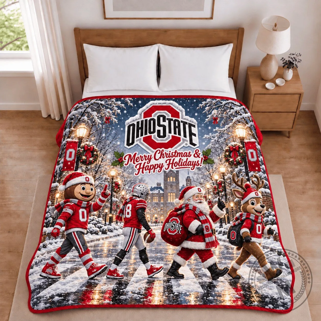 Ohio State Buckeyes Christmas Holiday Football Team Blanket