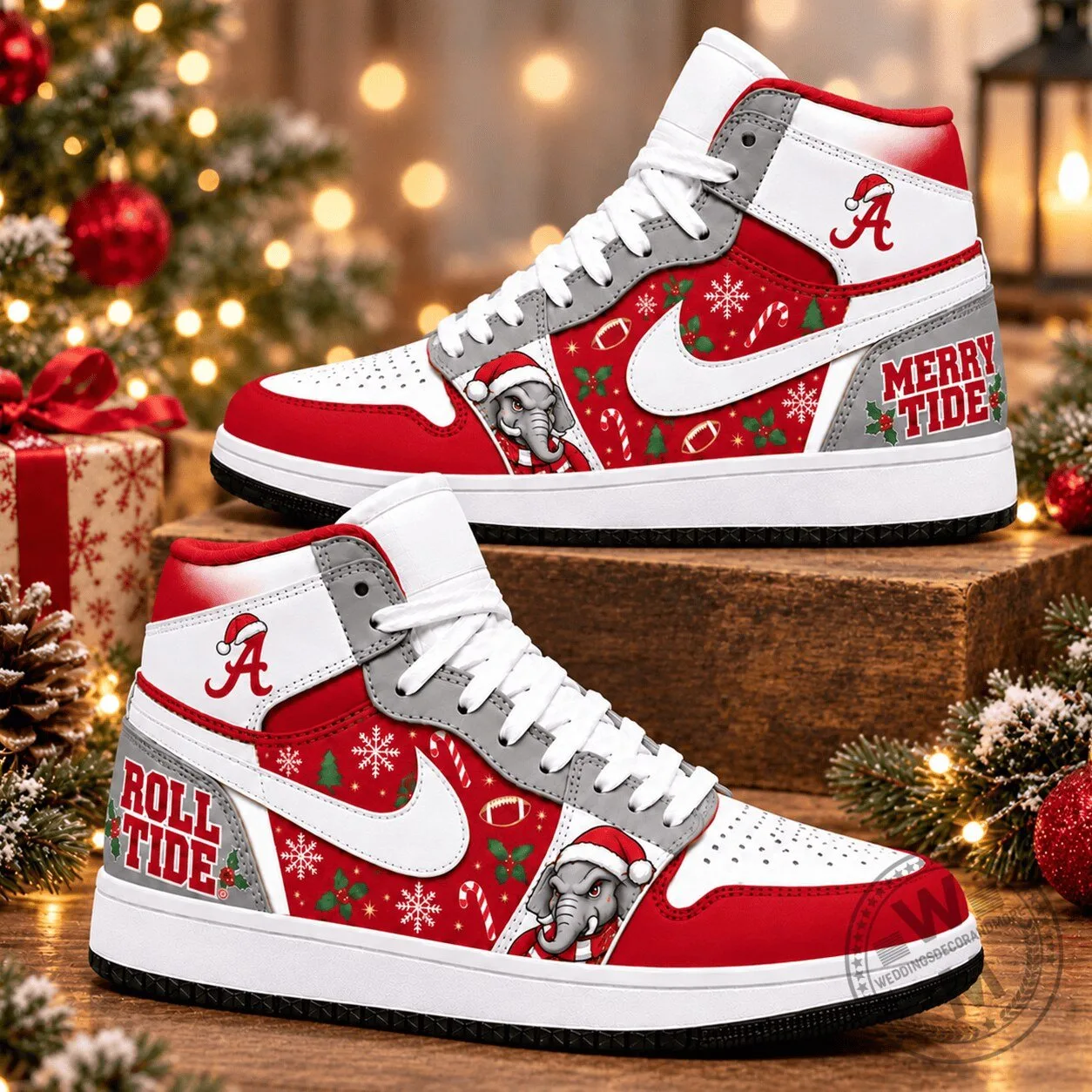 Alabama Crimson Tide Christmas Holiday Elephant Mascot High Top Shoes