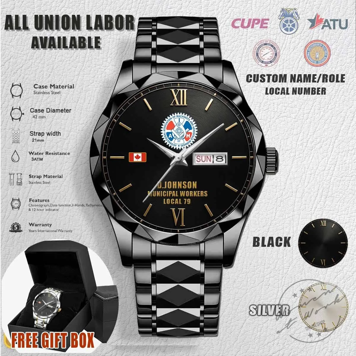 Stainless Steel Watch for Municipal Workers of the Canadian Union of Public Employees