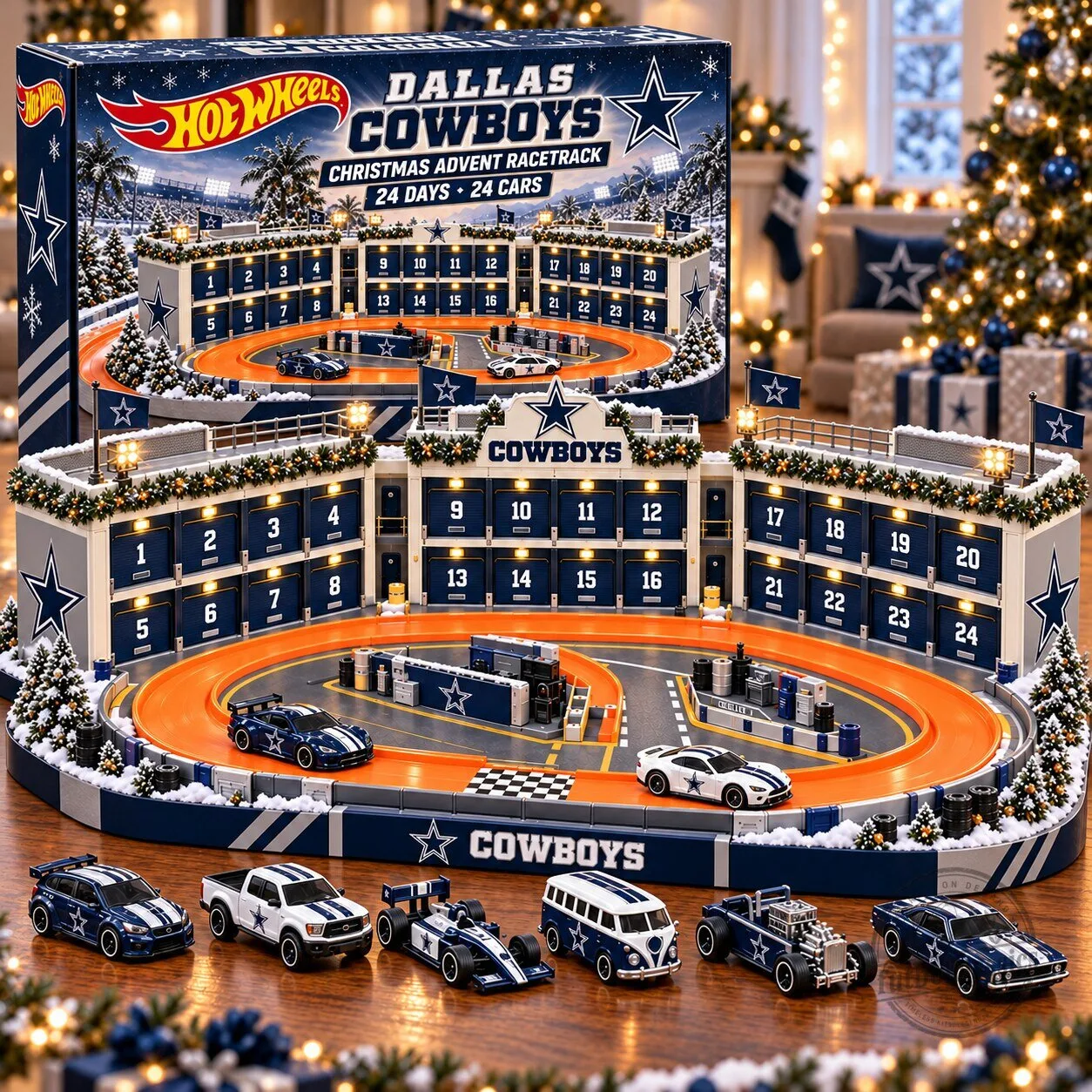 Dallas Cowboys Hot Wheels Christmas Advent Racetrack 24 Day Countdown Calendar