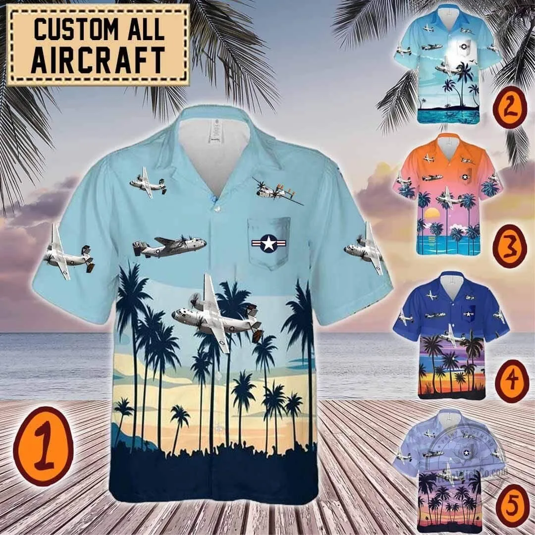 Grumman C-2 Greyhound Military Aircraft Tropical Beach Hawaiian Shirt