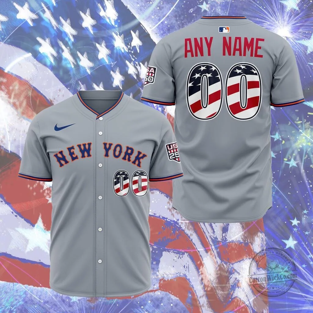 New York Mets Personalized Stars and Stripes Fourth of July Baseball Jersey