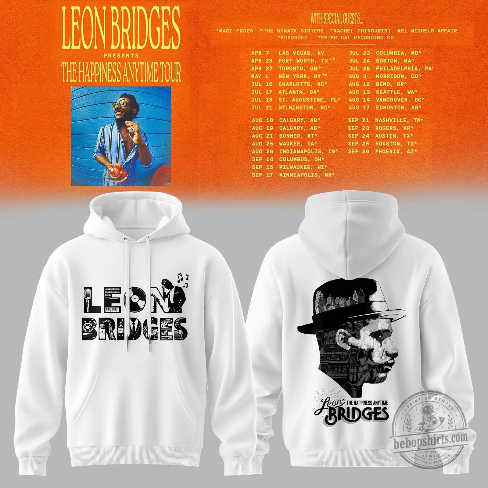 Hoodie for the 2027 Concert Dates of Leon Bridges' Happiness Anytime Tour