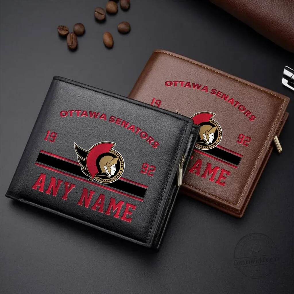 Ottawa Senators Personalized Leather Wallet - Custom Name NHL Hockey Fan Gift