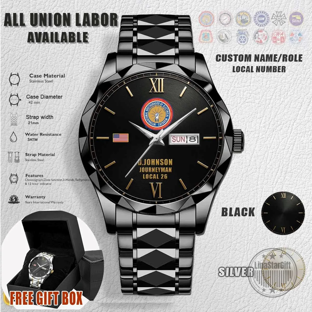 International Brotherhood of Electrical Workers Custom Engraved Watch