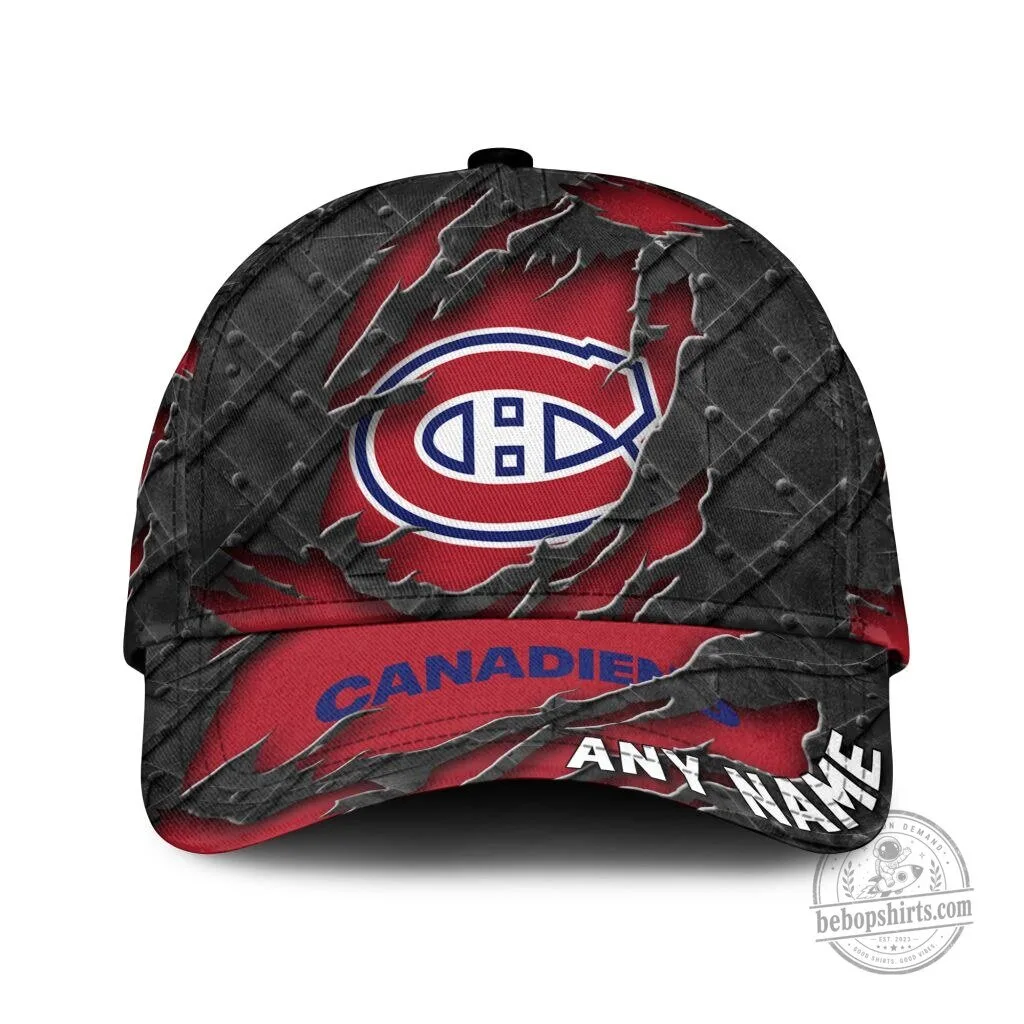 Montreal Canadiens Personalized Name Black Metal Design Baseball Cap
