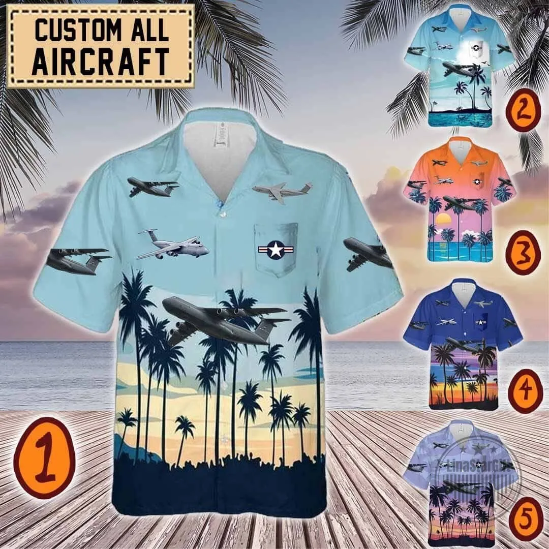 C-5 Galaxy Military Transport Aircraft Hawaiian Shirt for Men