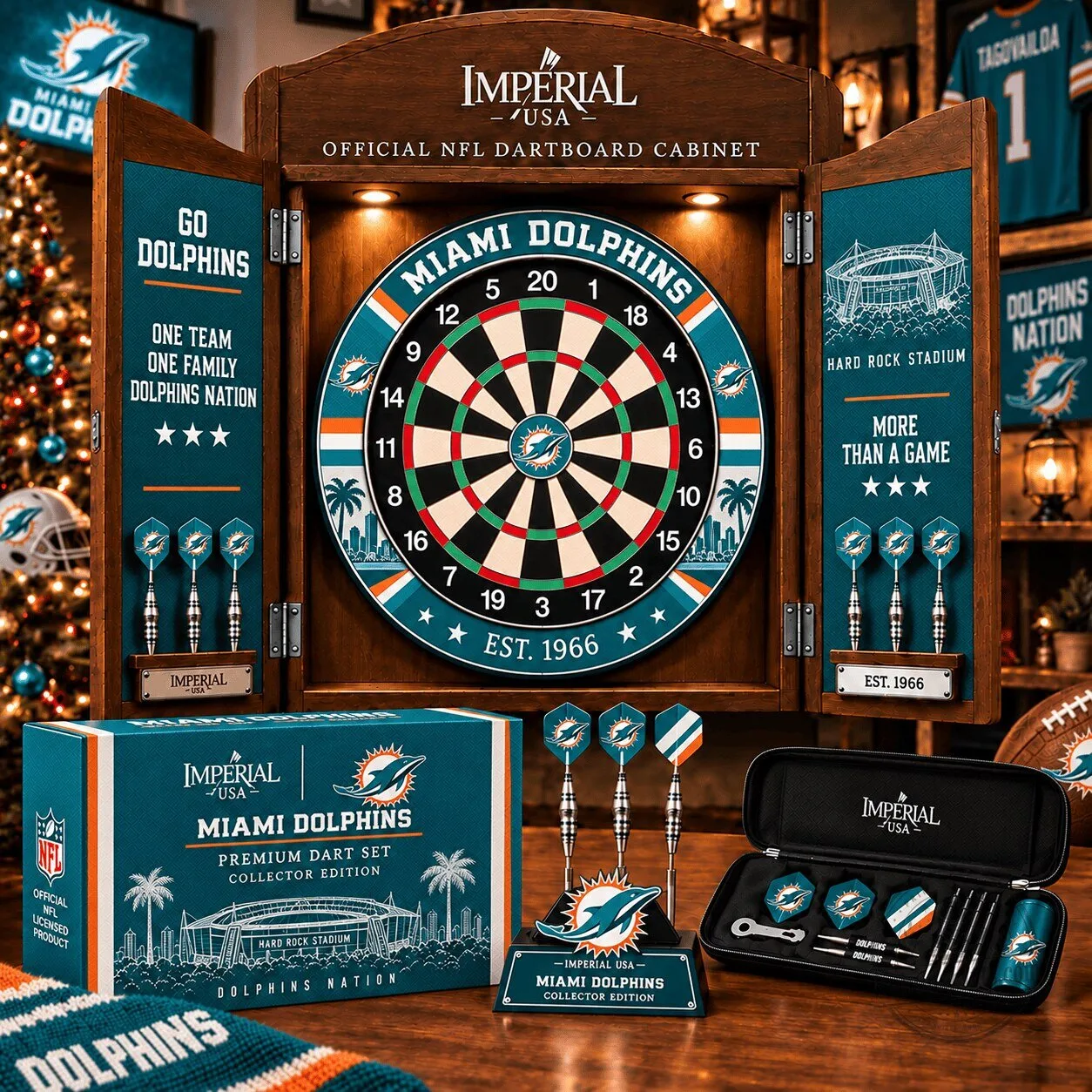 Miami Dolphins NFL Dartboard Cabinet Set