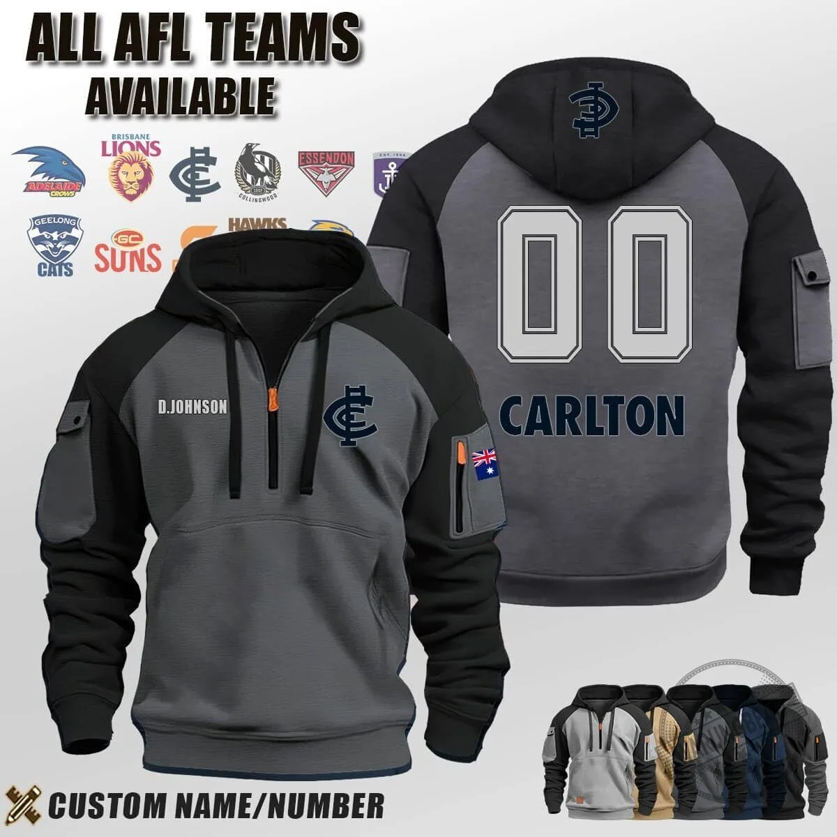 North Melbourne Kangaroos Australian Football League Half-Zip Hoodie 7 North Melbourne Kangaroos Australian Football League Half-Zip Hoodie